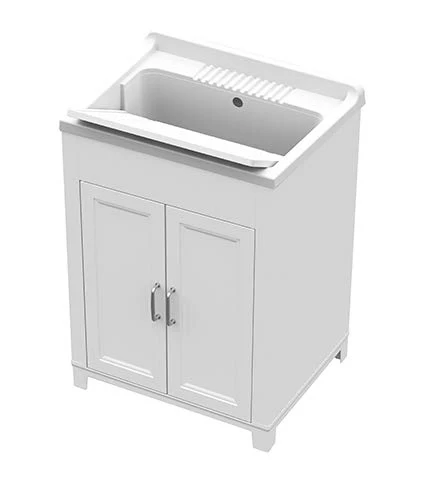 Arredobagnoecucine Mobile lavatoio,cm.60x50x85, kit, 2 ante,vasca e asse lavapanni,resina bianco
