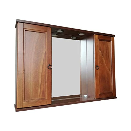 Specchiera pensile cm.91,8x16x60, 2 ante legno arte povera con illuminazione Arredobagnoecucine