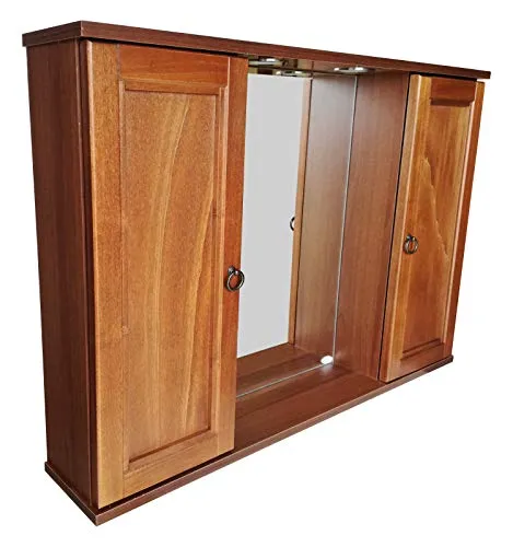Specchiera pensile cm.91,8x16x60, 2 ante legno arte povera con illuminazione Arredobagnoecucine