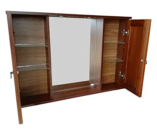 Specchiera pensile cm.91,8x16x60, 2 ante legno arte povera con illuminazione Arredobagnoecucine