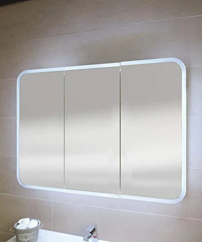 Specchiera specchio bagno pensile contenitore 3 ante, fascia led, cm.70x95x13 Arredobagnoecucine
