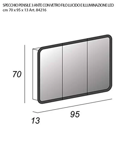 Specchiera specchio bagno pensile contenitore 3 ante, fascia led, cm.70x95x13 Arredobagnoecucine