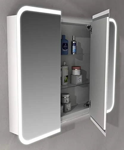 Specchiera specchio bagno pensile contenitore 3 ante, fascia led, cm.70x95x13 Arredobagnoecucine