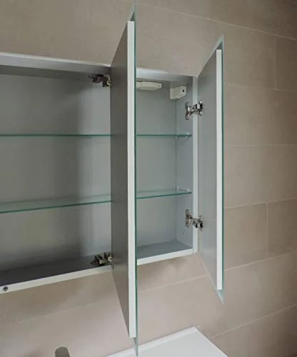 Specchiera specchio bagno pensile contenitore 3 ante, fascia led, cm.70x95x13 Arredobagnoecucine