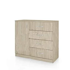 Arredodacasa.com Comò Con Anta Sinistra E Quattro Cassetti Con Maniglia Destra Cassettiera Per Camera Da Letto Rovere Rove...