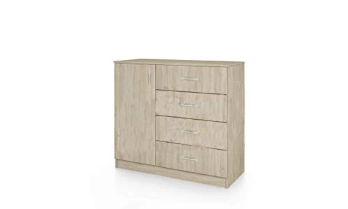 Arredodacasa.com Comò Con Anta Sinistra E Quattro Cassetti Con Maniglia Destra Cassettiera Per Camera Da Letto Rovere Rove...