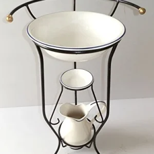 arterameferro Set Toilette Completo lavabo Ceramica Bianca Bordo Blu Toscana 3 Pezzi Ferro Battuto