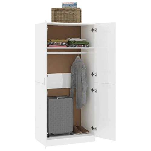 Ausla Armadio guardaroba con 2 ante, 80 x 52 x 180 cm, truciolato, armadio per camera da letto, colore: bianco lucido