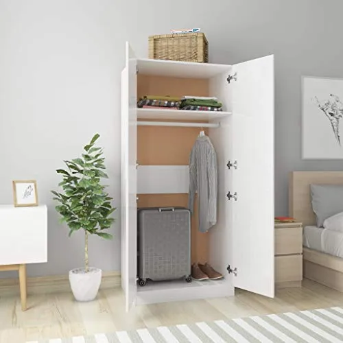 Ausla Armadio guardaroba con 2 ante, 80 x 52 x 180 cm, truciolato, armadio per camera da letto, colore: bianco lucido