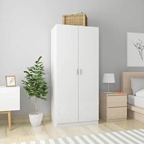Ausla Armadio guardaroba con 2 ante, 80 x 52 x 180 cm, truciolato, armadio per camera da letto, colore: bianco lucido