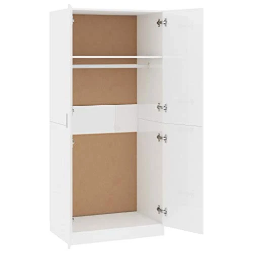 Ausla Armadio guardaroba con 2 ante, 80 x 52 x 180 cm, truciolato, armadio per camera da letto, colore: bianco lucido