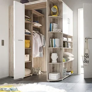 AVANTI TRENDSTORE - Colli - Cabina Armadio spaziosa ad Angolo Laminato di Quercia Sabbia e Colore Bianco, Dimensioni: Lap...