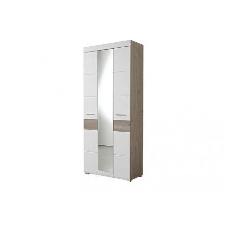 AVANTI TRENDSTORE - Funny - Armadio Guardaroba con Specchio e con Ante Battente, Laminato di Quercia d'Argento e Bianco, D...