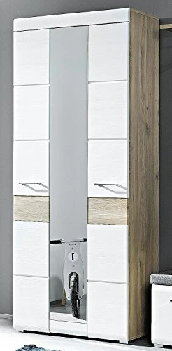 AVANTI TRENDSTORE - Funny - Armadio Guardaroba con Specchio e con Ante Battente, Laminato di Quercia d'Argento e Bianco, D...
