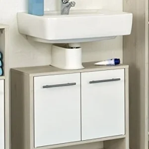 AVANTI TRENDSTORE - Julian - Sottolavabo per il bagno, laminato di pino chiaro e bianco lucido, dimensioni: LAP 62x54,3x28 cm