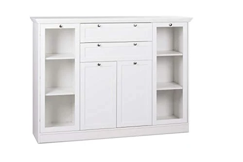 AVANTI TRENDSTORE - Lando - Comó Legno Laminato di Colore Bianco con 2 Ante Vetro, 2 Ante Legno e 2 cassetti, Cornice Supe...