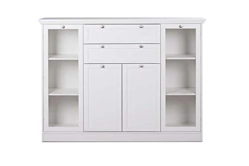 AVANTI TRENDSTORE - Lando - Comó Legno Laminato di Colore Bianco con 2 Ante Vetro, 2 Ante Legno e 2 cassetti, Cornice Supe...