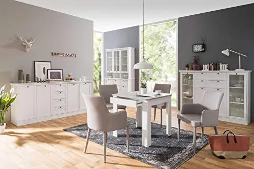 AVANTI TRENDSTORE - Lando - Comó Legno Laminato di Colore Bianco con 2 Ante Vetro, 2 Ante Legno e 2 cassetti, Cornice Supe...