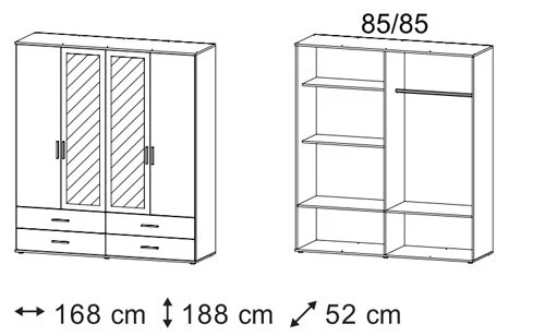 AVANTI TRENDSTORE - Rasant - Armadio ad Ante Battente con 2 Ante con Specchio e 4 cassetti. Laminato di Colore Quercia San...