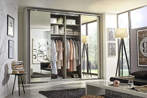 AVANTI TRENDSTORE - Rikk - Armadio ad Ante scorrevoli Legno Laminato, con 4 Ante delle Quali 2 specchiate, di Colore Grigi...