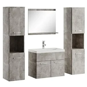 Badplaats B.V. - Set di mobili da bagno Montreal XL, 60 cm, con lavabo, mobile sottolavabo, armadietto alto, colore: grigi...