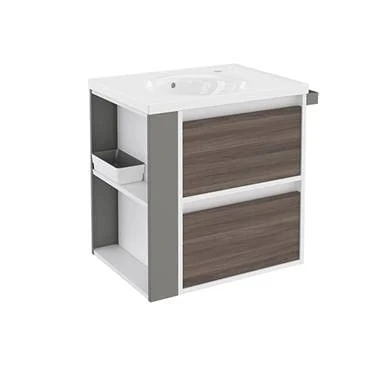Bath+ lavabo con 2 cassetti e lavabo Porcellana Bsmart Esche/Bianco/Grigio