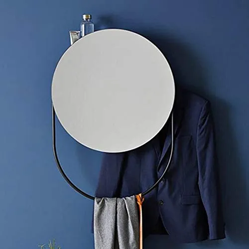 Specchio Bagno con Mensola, Specchio Bagno Rotondo Parete | Specchio per Il Trucco | Specchio da Toeletta con Portasciugam...