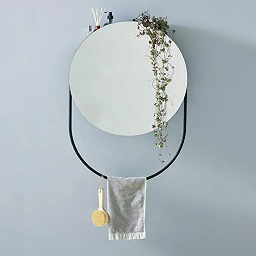 Specchio Bagno con Mensola, Specchio Bagno Rotondo Parete | Specchio per Il Trucco | Specchio da Toeletta con Portasciugam...