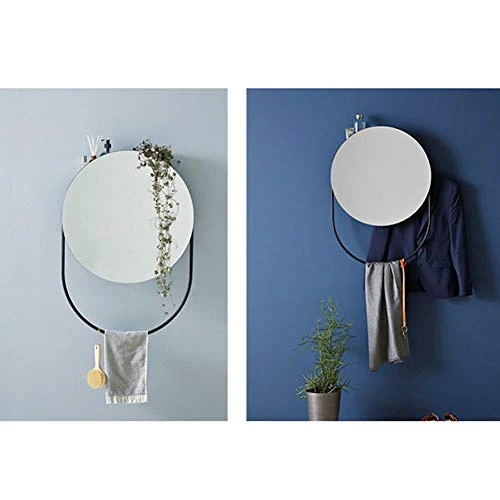 Specchio Bagno con Mensola, Specchio Bagno Rotondo Parete | Specchio per Il Trucco | Specchio da Toeletta con Portasciugam...