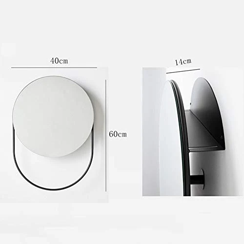 Specchio Bagno con Mensola, Specchio Bagno Rotondo Parete | Specchio per Il Trucco | Specchio da Toeletta con Portasciugam...