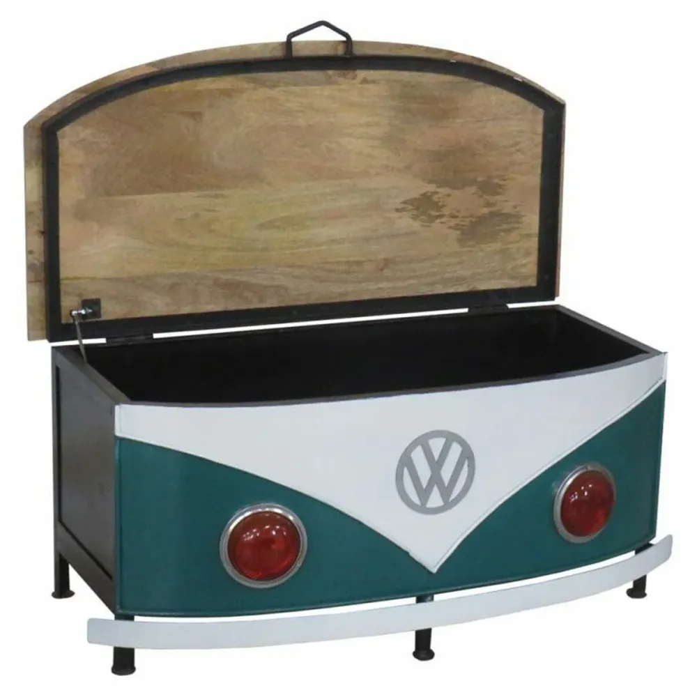 Baule Alexandra House Living Azzurro Bianco Ferro Legno di mango 45 x 45 x 90 cm Furgone