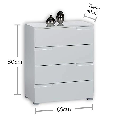 Bega 36-954-13 Spice Comò con 4 cassetti, con Maniglie fresate, Circa 65 x 80 x 40 cm, Bianco