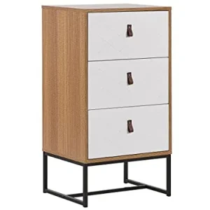 Beliani Cassettiera Legno Chiaro Gambe Metallo Bianco Portaoggetti 91 x 49 cm