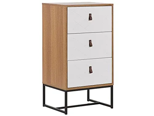 Beliani Cassettiera Legno Chiaro Gambe Metallo Bianco Portaoggetti 91 x 49 cm