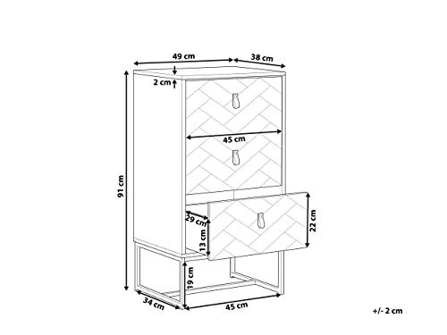 Beliani Cassettiera Legno Chiaro Gambe Metallo Bianco Portaoggetti 91 x 49 cm