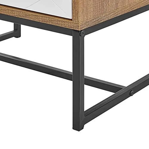 Beliani Cassettiera Legno Chiaro Gambe Metallo Bianco Portaoggetti 91 x 49 cm