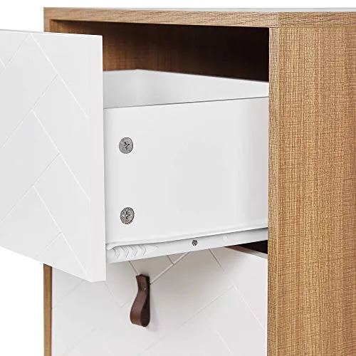 Beliani Cassettiera Legno Chiaro Gambe Metallo Bianco Portaoggetti 91 x 49 cm