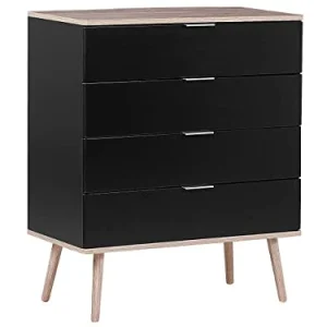 Beliani Cassettiera Nera e MDF Colore Legno Chiaro con 4 Cassetti 93 x 79 cm Walpi