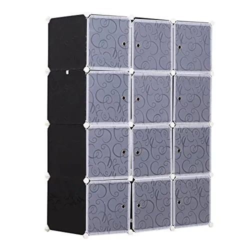 Armadio Guardaroba Componibile 111x47x145 cm Bianco e Nero benzoni