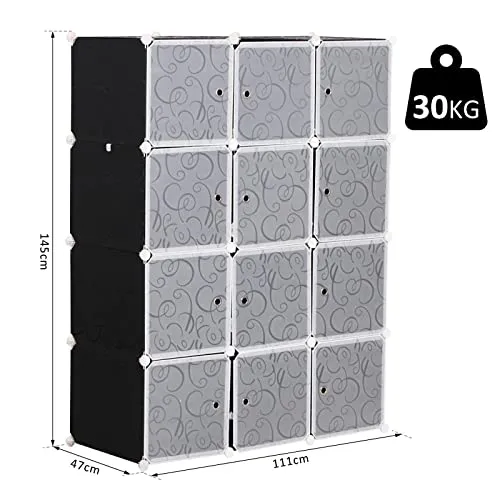 Armadio Guardaroba Componibile 111x47x145 cm Bianco e Nero benzoni