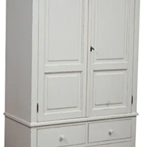 Biscottini Armadio Legno massello Tiglio 197x120x59 cm | Armadio Bianco 2 Ante 3 cassetti | Armadio Shabby Chic | Armadio...
