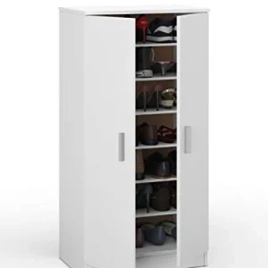 Bridge Armadio Multiuso, Armadio Legno 7 Ripiani, Armadio 2 Ante, 108 x 55 x 36 cm, Bianco Bricozone