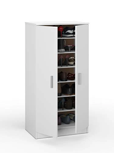 Bridge Armadio Multiuso, Armadio Legno 7 Ripiani, Armadio 2 Ante, 108 x 55 x 36 cm, Bianco Bricozone