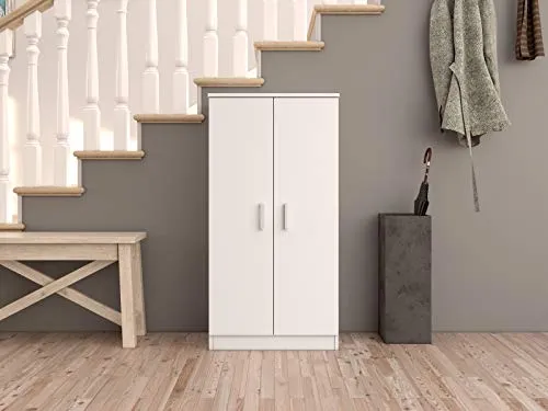 Bridge Armadio Multiuso, Armadio Legno 7 Ripiani, Armadio 2 Ante, 108 x 55 x 36 cm, Bianco Bricozone