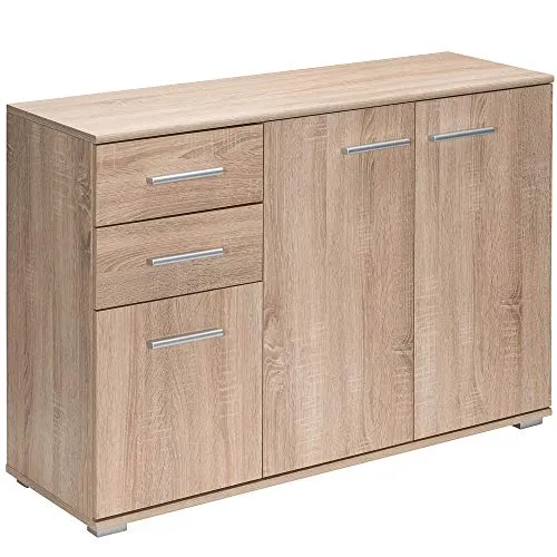 CASARIA Cassettiera Alba 3 Ante con Ripiani 2 Cassetti 107x75x35cm Comò Armadietto Ufficio Mobiletto