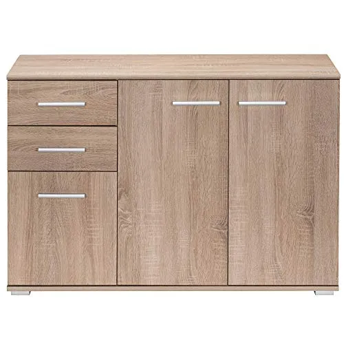 CASARIA Cassettiera Alba 3 Ante con Ripiani 2 Cassetti 107x75x35cm Comò Armadietto Ufficio Mobiletto