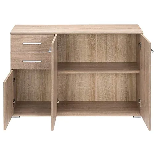 CASARIA Cassettiera Alba 3 Ante con Ripiani 2 Cassetti 107x75x35cm Comò Armadietto Ufficio Mobiletto