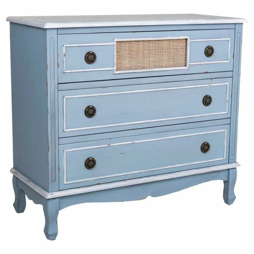 Cassettiera Alexandra House Living Azzurro Rattan Legno di abete Legno MDF 38 x 80 x 90 cm