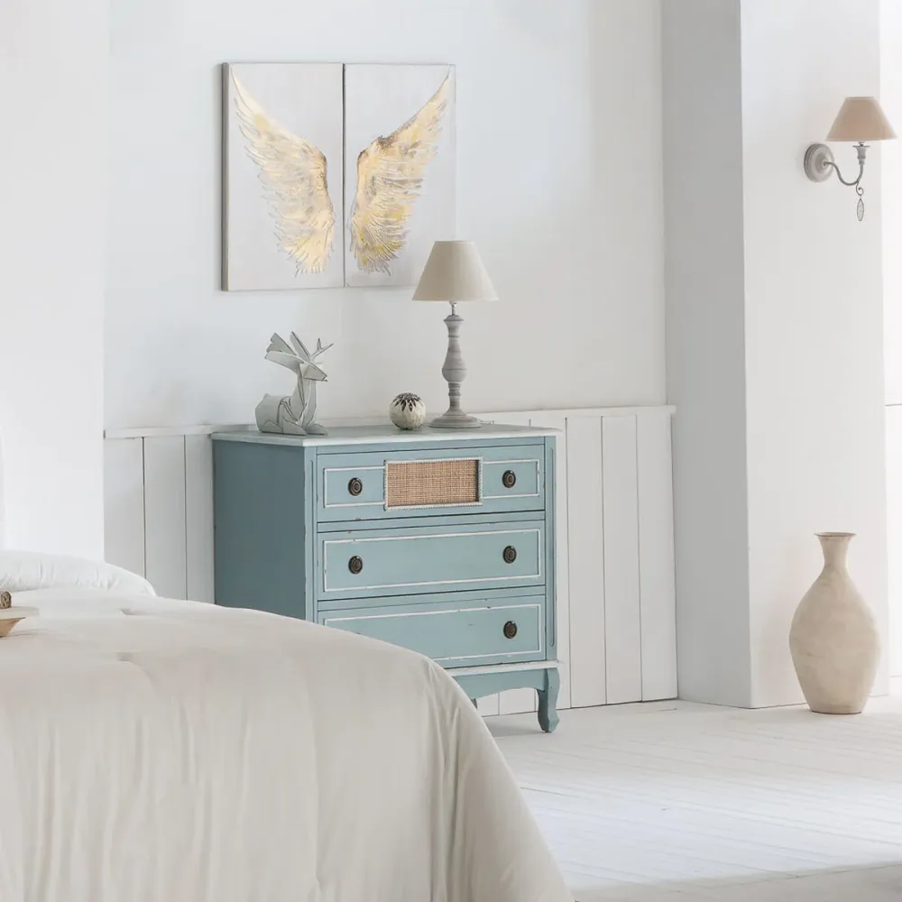 Cassettiera Alexandra House Living Azzurro Rattan Legno di abete Legno MDF 38 x 80 x 90 cm