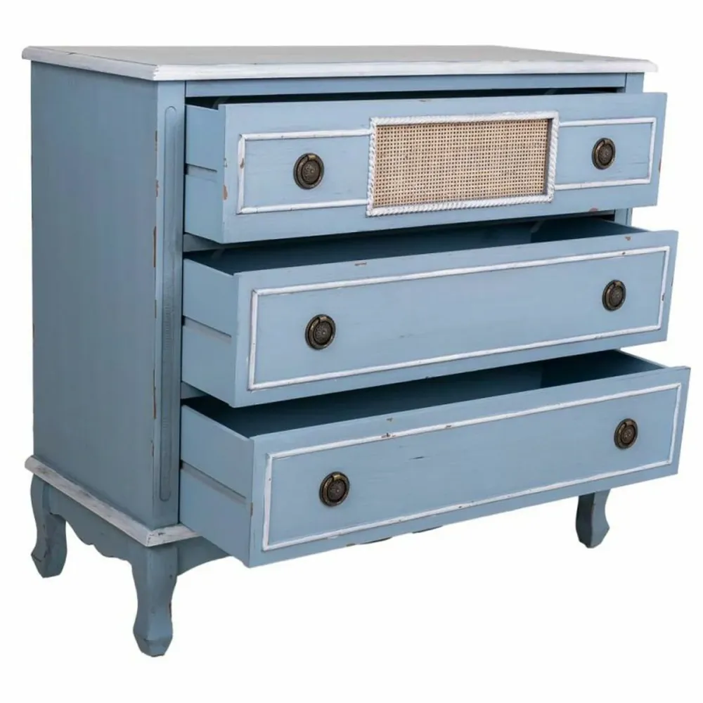 Cassettiera Alexandra House Living Azzurro Rattan Legno di abete Legno MDF 38 x 80 x 90 cm